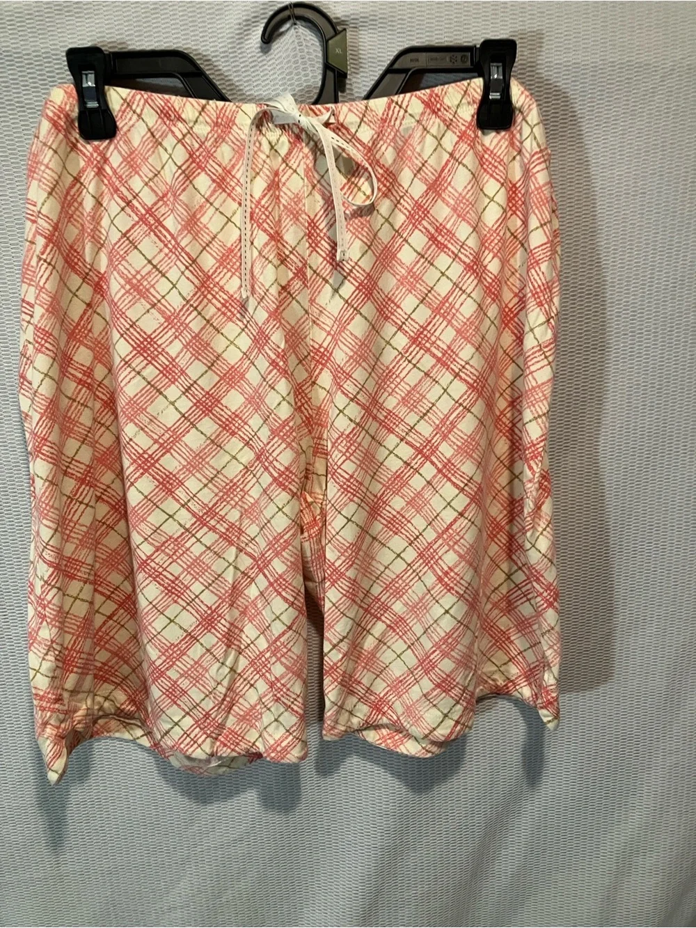 HUE Coral and Cream Plaid Drawstring Shorts